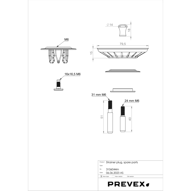 Prevex korgventil, manuell, Ø79 mm, krom