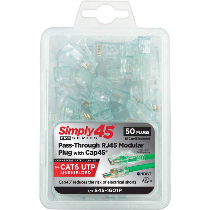 Simply45 RJ45 Pass-Through stik CAT6 UTP CAP45 uskærmet, 50 STK