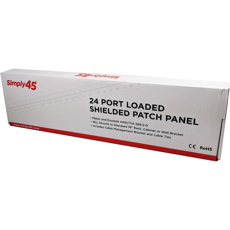 Simply45 RJ45 Patchpanel Rack 24 Port, loaded, skærmet