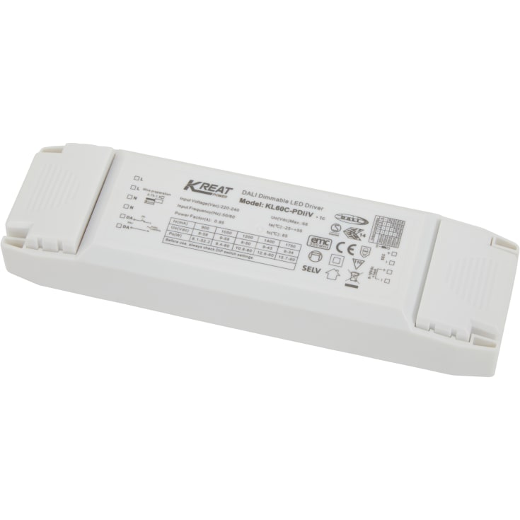 Flerstrømsdriver DALI2, 1–10 V, PushD fra 900–1750 mA 60 W