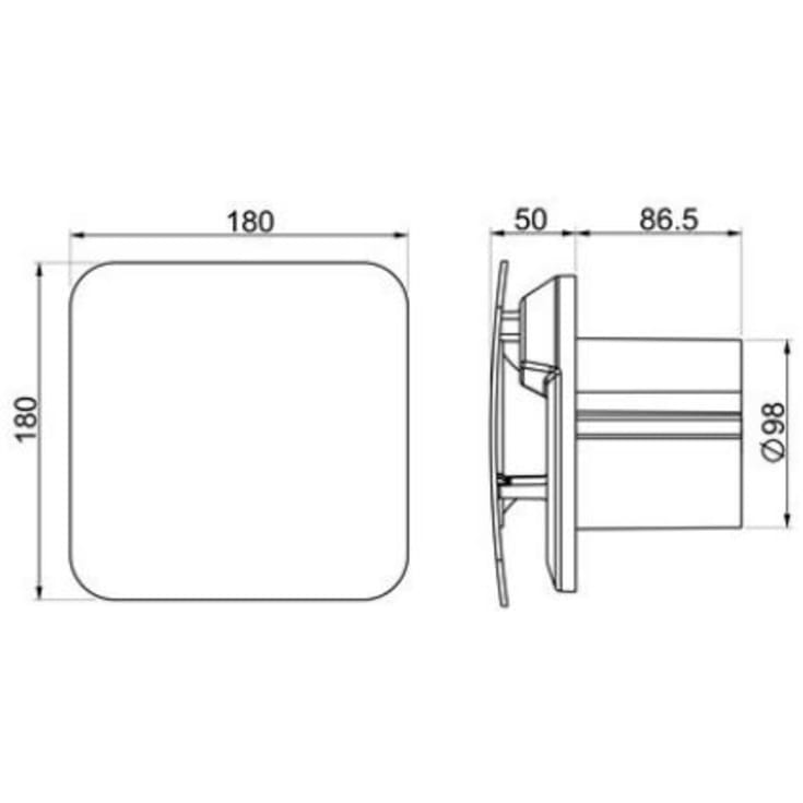 Nobø NHTS badventilator, fugtstyring, timer, Ø100 mm, hvid