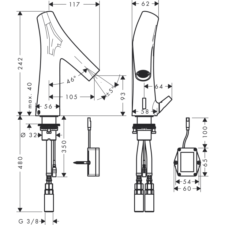Axor Starck Organic 90 håndvaskarmatur, berøringsfri, krom