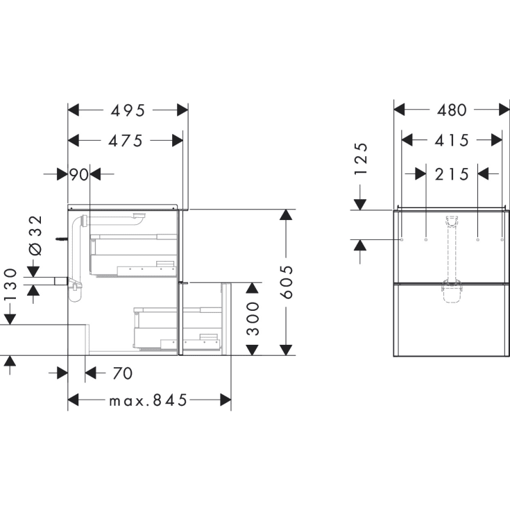 Hansgrohe Xelu Q underskab, 48x49,5 cm, mat grå