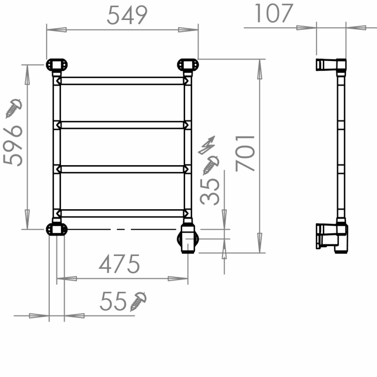 Pax Jazz håndklædetørrer, el, 54,9x70,1 cm, rustfrit stål