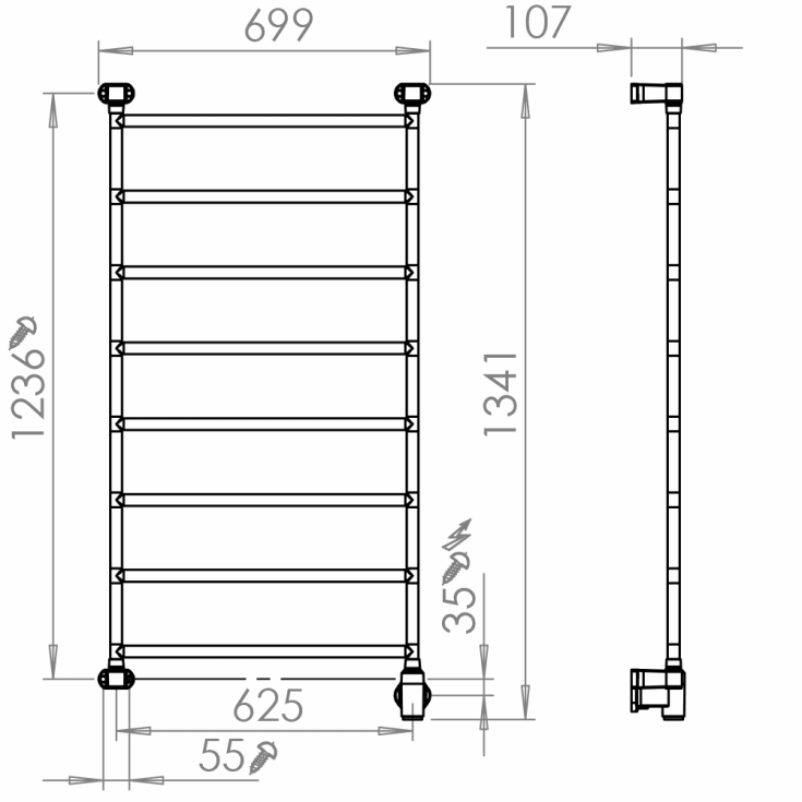 Pax Jazz håndklædetørrer, el, 69,9x134,1 cm, rustfrit stål