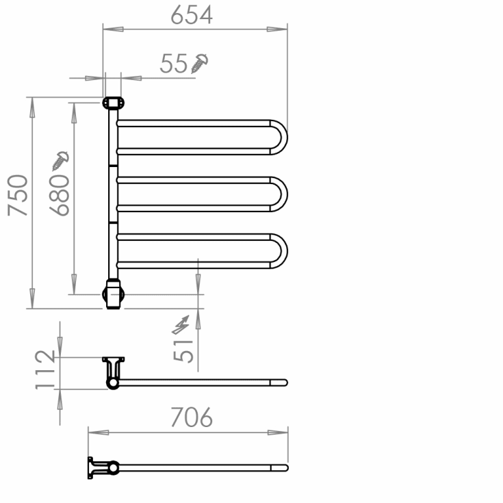 Pax Flex U håndklædetørrer, el, 65,4x75 cm, sort