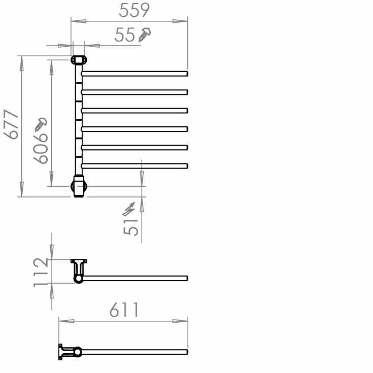 Pax Flex I håndklædetørrer, el, 55,9x67,7 cm, rustfrit stål