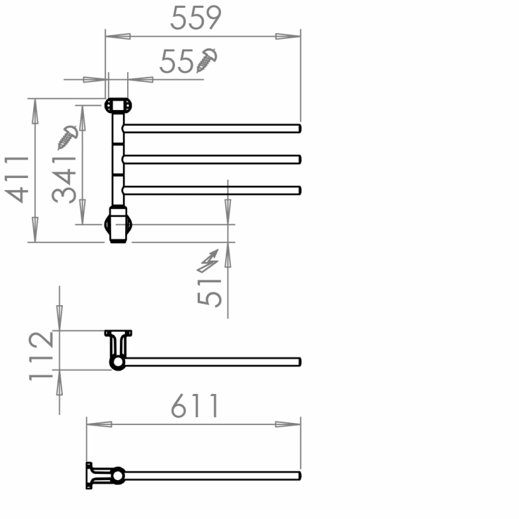 Pax Flex I håndklædetørrer, el, 55,9x41,1 cm, rustfrit stål
