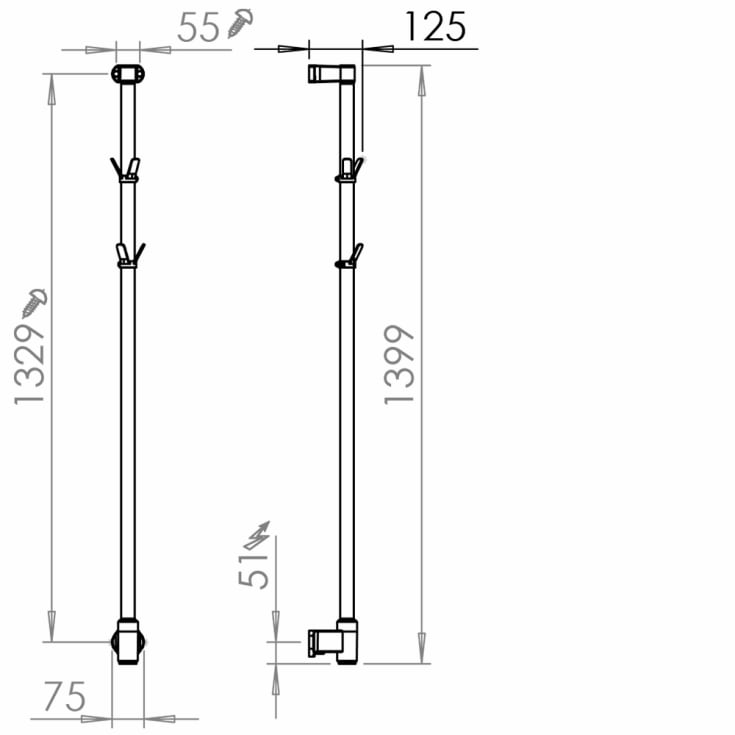 Pax Limbo håndklædetørrer, 75x1399 mm, hvid