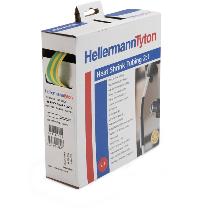 Krympefleksboks 2:1, Ø25,4/12,7 mm, gul/grønn, 5M, uten lim