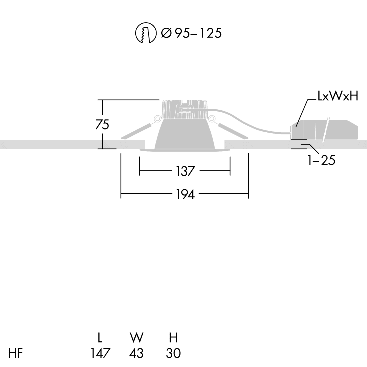 THORNeco Downlight CETUS S 95-120 mm 13,1W 1509lm 3K-4K