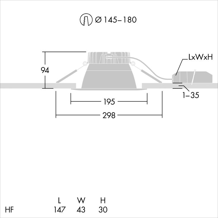 THORNeco Downlight CETUS M 145-180 mm 25,4W 3221lm 3K-4K