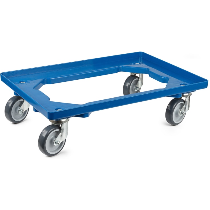 Transportvogn i plast åben type blå med 4 drejelige gummihjul