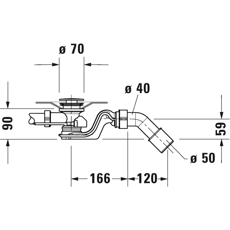 Duravit Quadroval af- og overløbssæt, 70 cm, krom