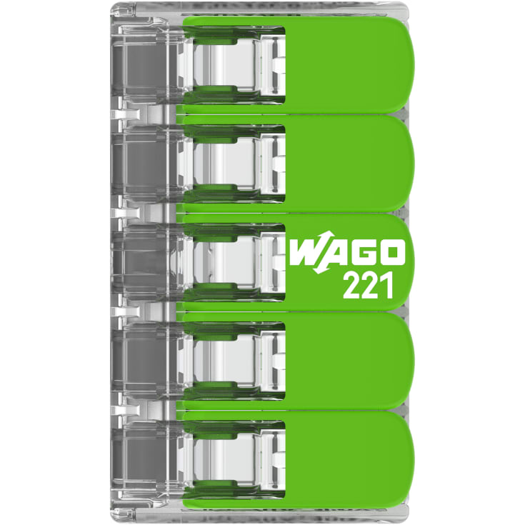 25 stk Green Samlemuffe 5x0,2-4 mm² transparent med grøn pal, serie 221