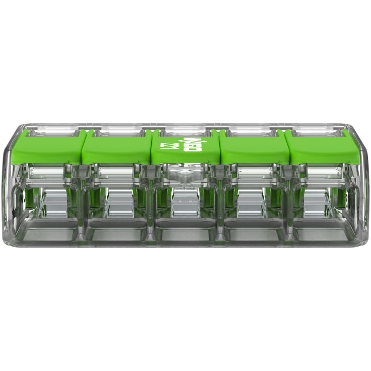 25 st Grön kontakt 5x0,2-4 mm² transparent med grön spärrhake, serie 221