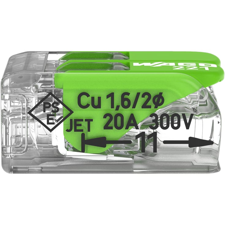 100 stk Green Samlemuffe 2x0,2-4 mm² transparent med grøn pal, serie 221