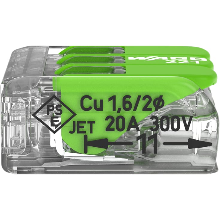 50 stk Green Samlemuffe 3x0,2-4 mm² transparent med grøn pal, serie 221