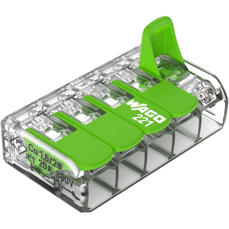 25 stk Green Samlemuffe 5x0,2-4 mm² transparent med grøn pal, serie 221