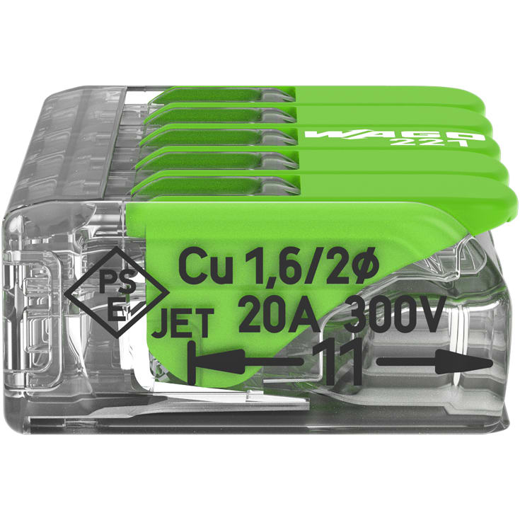 25 stk Green Samlemuffe 5x0,2-4 mm² transparent med grøn pal, serie 221