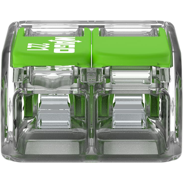 100 stk Green Samlemuffe 2x0,2-4 mm² transparent med grøn pal, serie 221