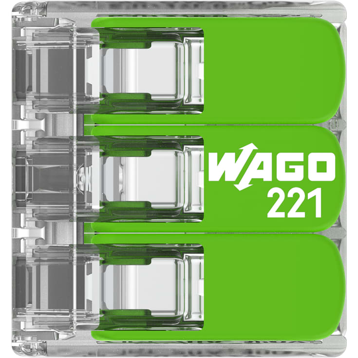 50 st Green Connector 3x0,2-4 mm² transparent med grön pal, serie 221