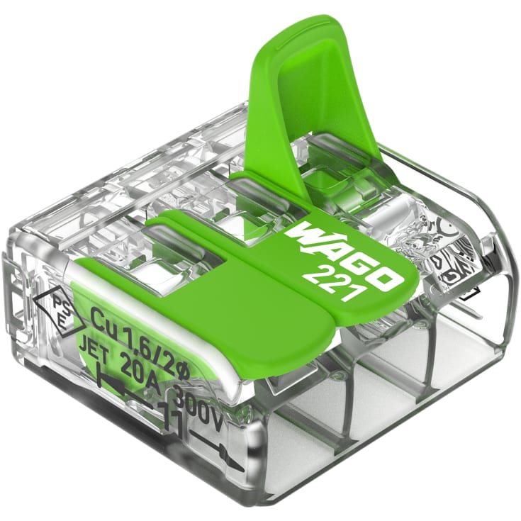 50 stk Green Samlemuffe 3x0,2-4 mm² transparent med grøn pal, serie 221