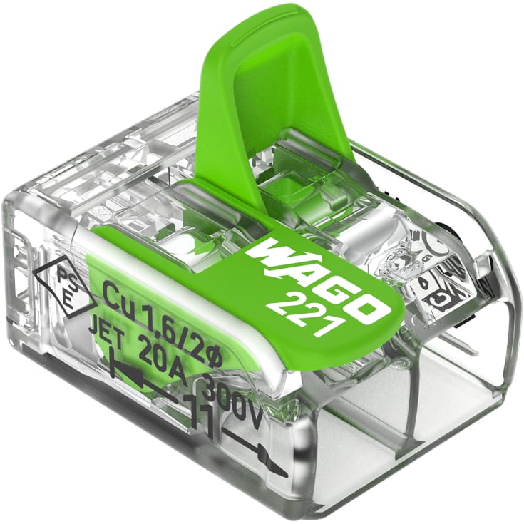 100 stk Green Samlemuffe 2x0,2-4 mm² transparent med grøn pal, serie 221