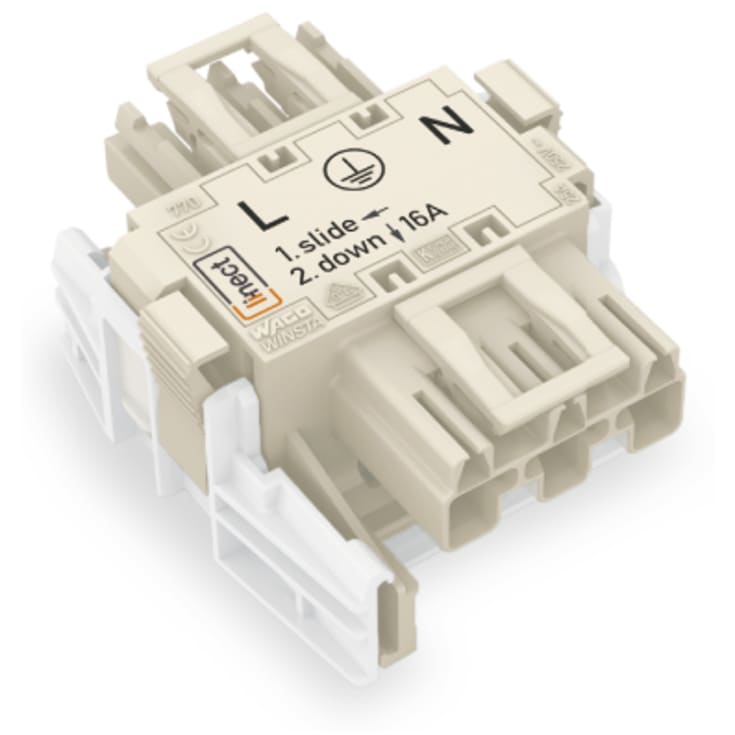 Linect® T-stykke; 3-polet; Torsk. EN; 1 inngang; 2 utganger; hvit