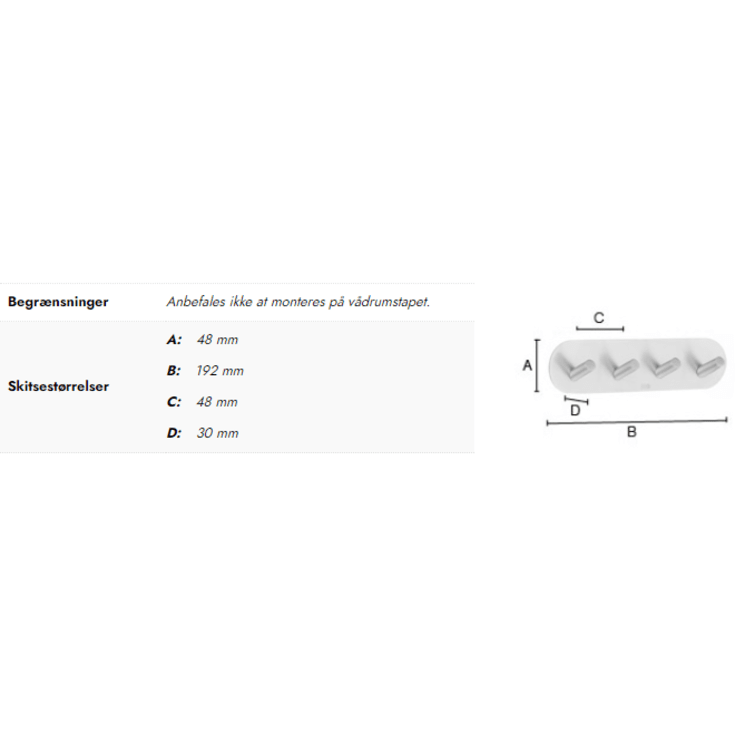 Beslagsboden knagerække, mat hvid