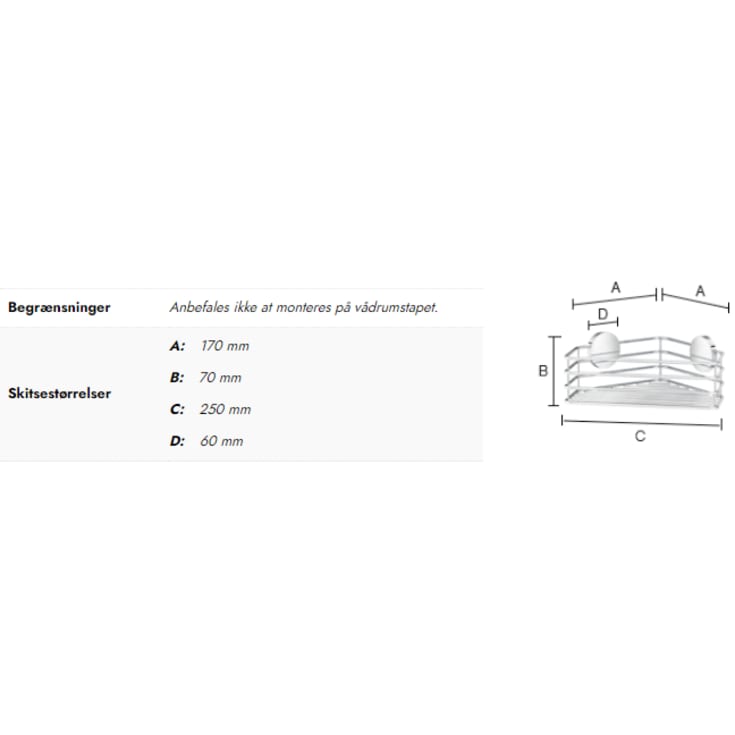 Beslagsboden brusehylde, krom