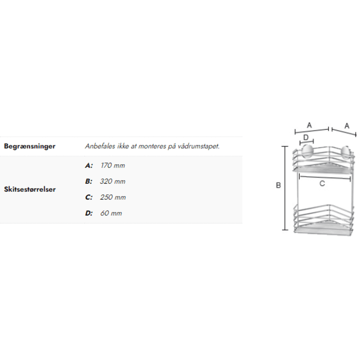 Beslagsboden brusehylde, krom