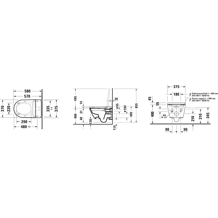 Duravit D-Neo SensoWash dusjtoalett, uten skyllekant, setevarme, hvit