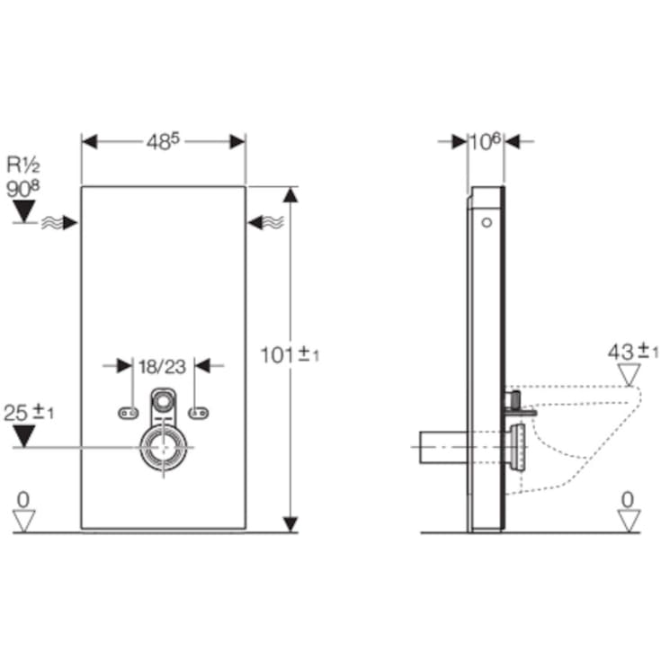 Geberit Monolith cisterne t/vegghengte toaletter, sort glass