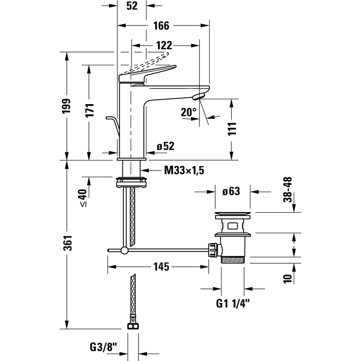 Duravit Wave M håndvaskarmatur, krom