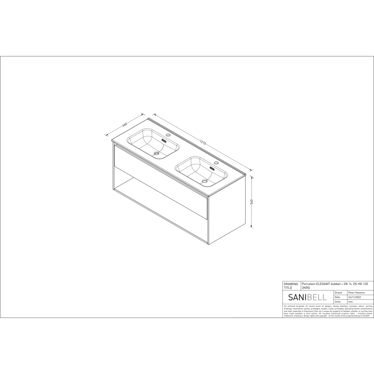 Sanibell Proline møbelpakke, 121x46 cm, rå eg