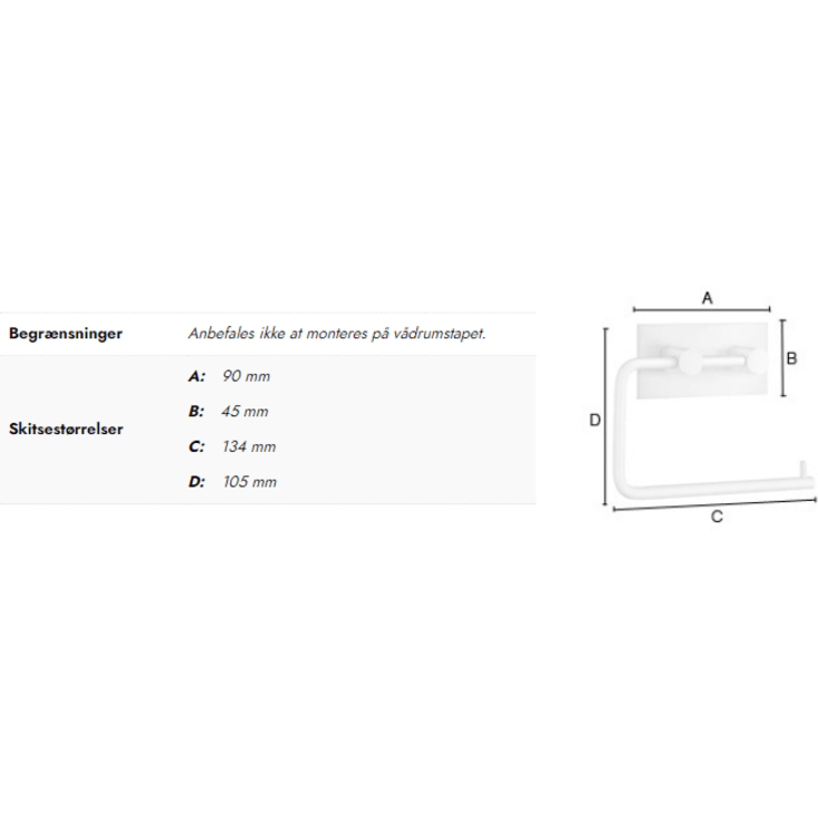 Beslagsboden toiletrulleholder, mat hvid