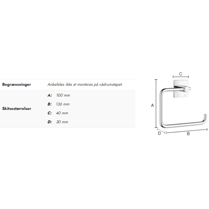 Beslagsboden toiletrulleholder, krom