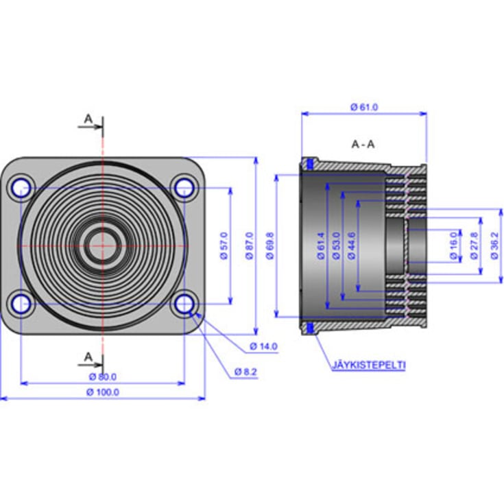 HT Multiflange 100x100mm m. ring IP65 Sort