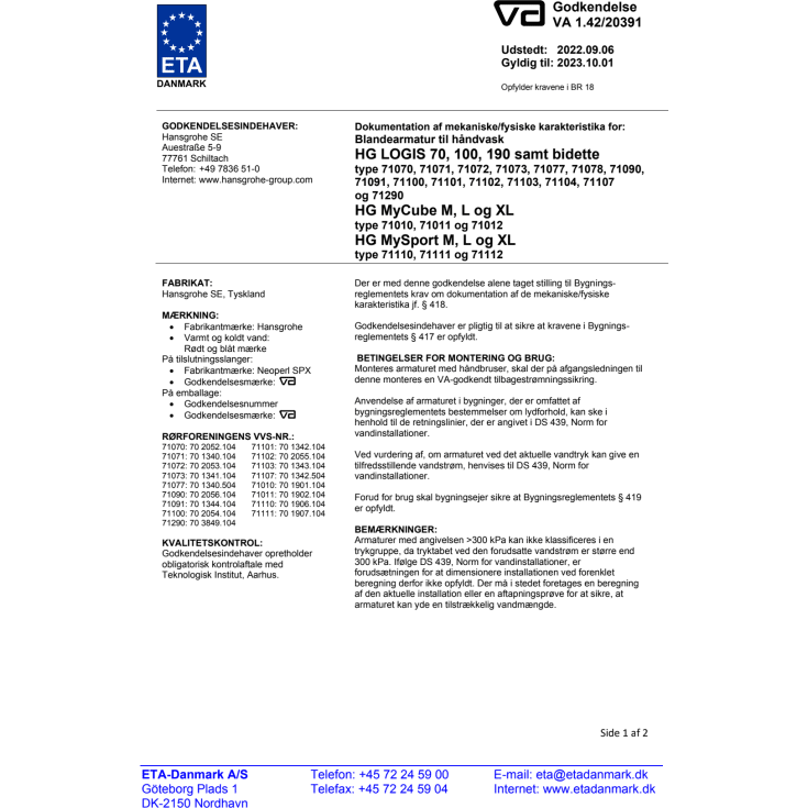 Hansgrohe Logis 70 servantbatteri, krom