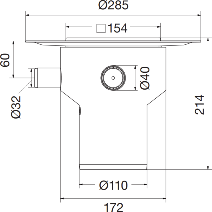 Purus Multiflex afløbskål, til beton og flisegulv, Ø110 mm