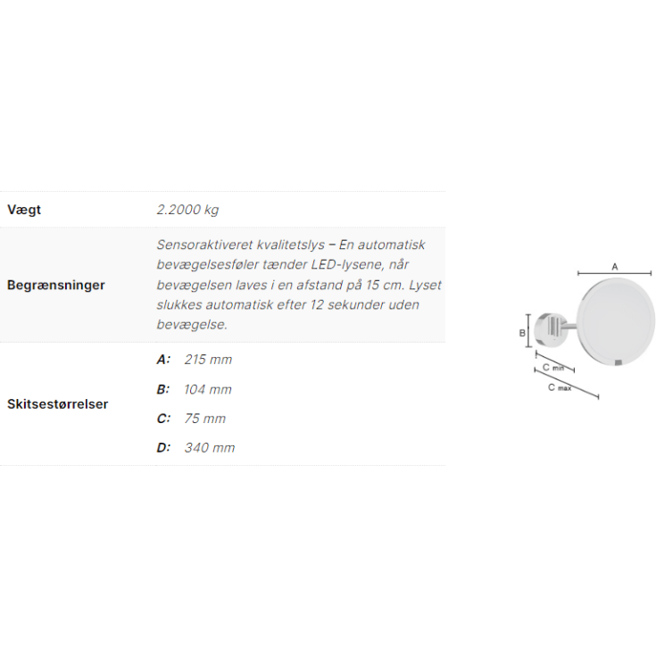 Smedbo Outline makeup spejl med lys, Ø21,5 cm, krom