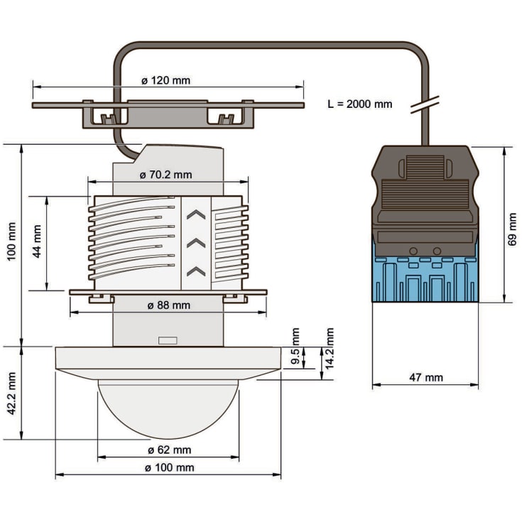 Niko tilstedeværelsessensor med kabel, planforsænket, 360°, 37 meter