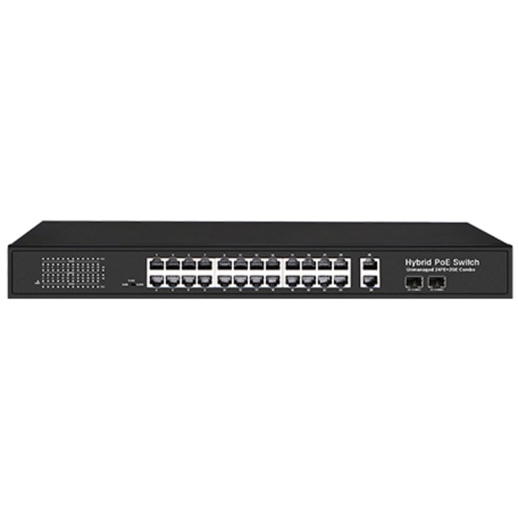 24-portars 10/100 PoE-switch, port 1 och 2, stöd för Poe++
