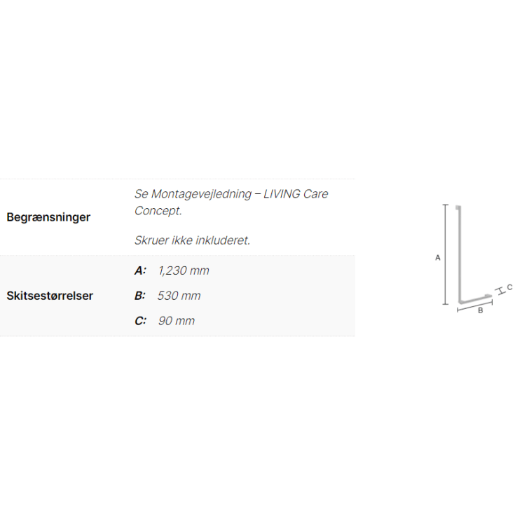 Smedbo Living støttegreb, 123x53 cm, højre, krom