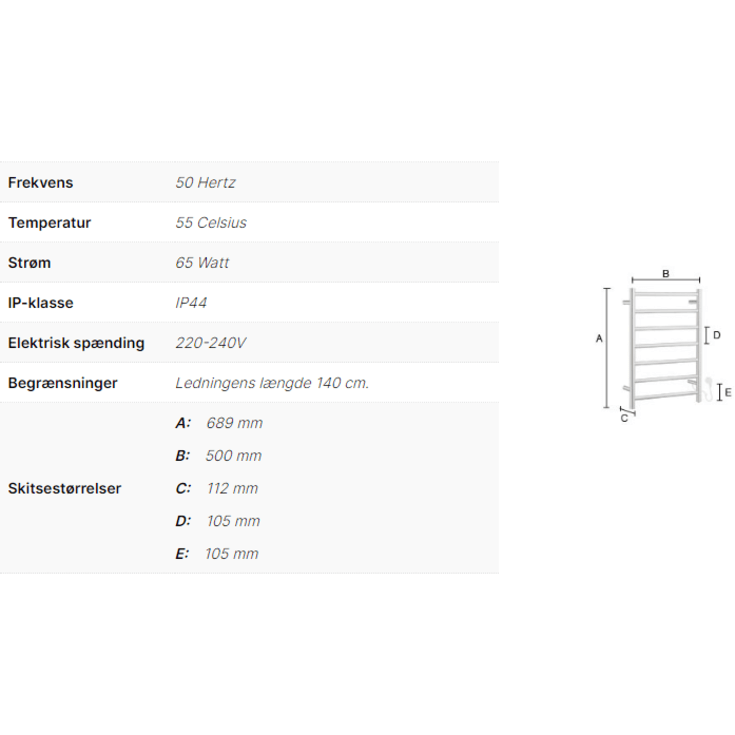 Smedbo Dry FK700 håndklædetørrer, el, 50x68,9 cm, poleret rustfrit stål