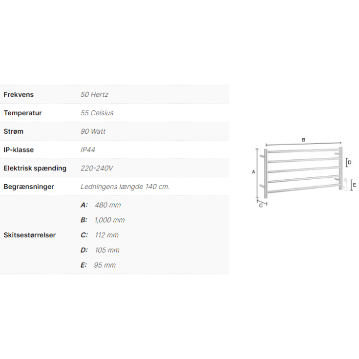 Smedbo Dry FK702 håndklædetørrer, el, 100x48 cm, poleret rustfrit stål