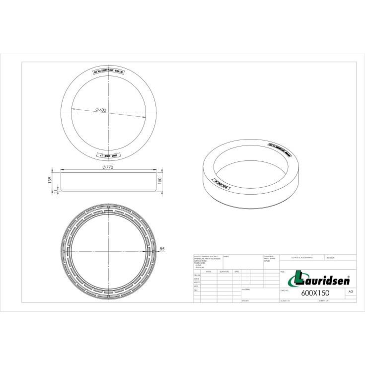 Lauridsen 600 x 150 mm topring uden fals, genbrugsplast