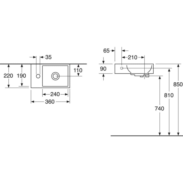 Gustavsberg Artic Small håndvask, 22x36 cm, sort