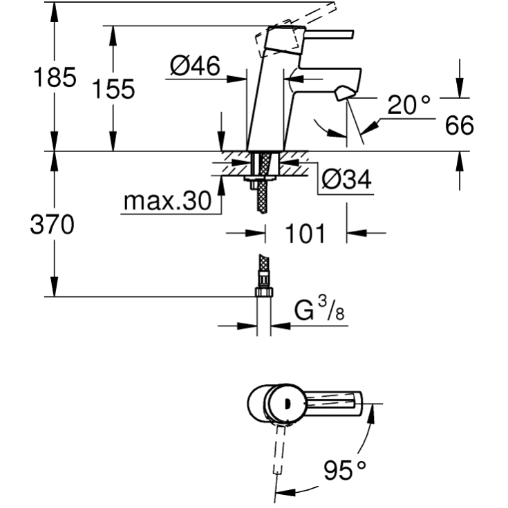 Grohe Concetto servantbatteri, krom